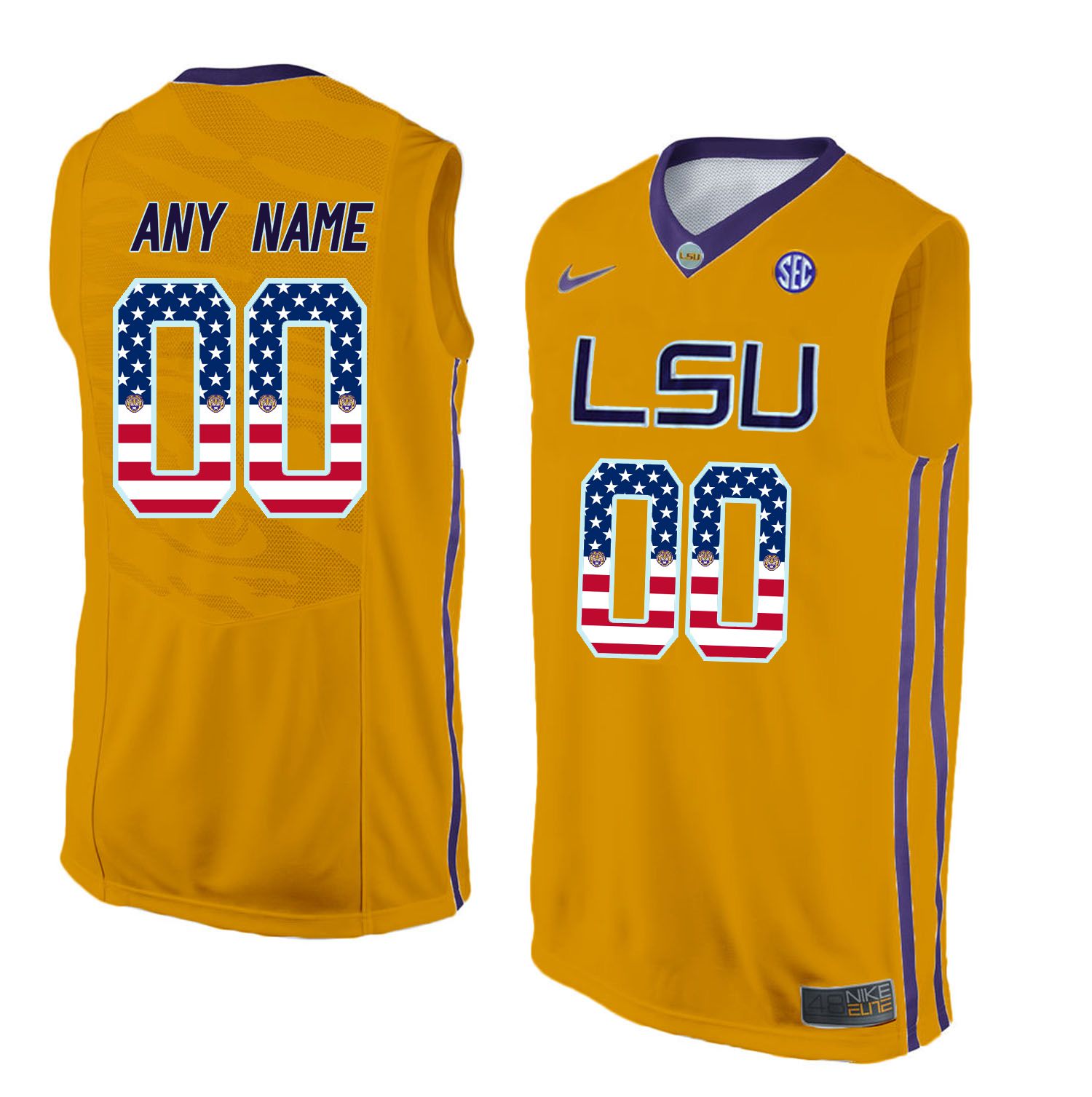 Men LSU Tigers #00 Any name Yellow Flag Customized NCAA Jerseys